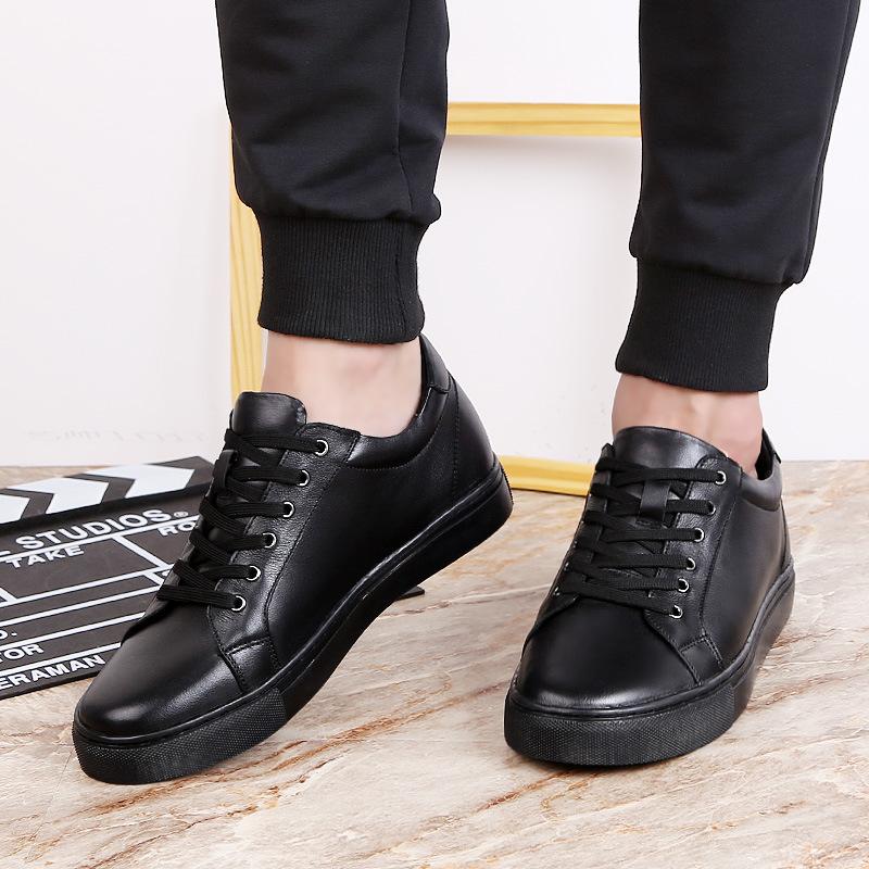 Height Increase 6CM White Shoes Men's Leather Punching Hollow Cowhide Board Shoes Versatile Men's Shoes Sports and Leisure Size 35-42