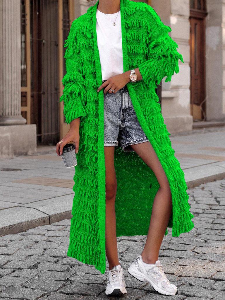 Damen Quasten Patchwork Strickjacke Pullover Mantel