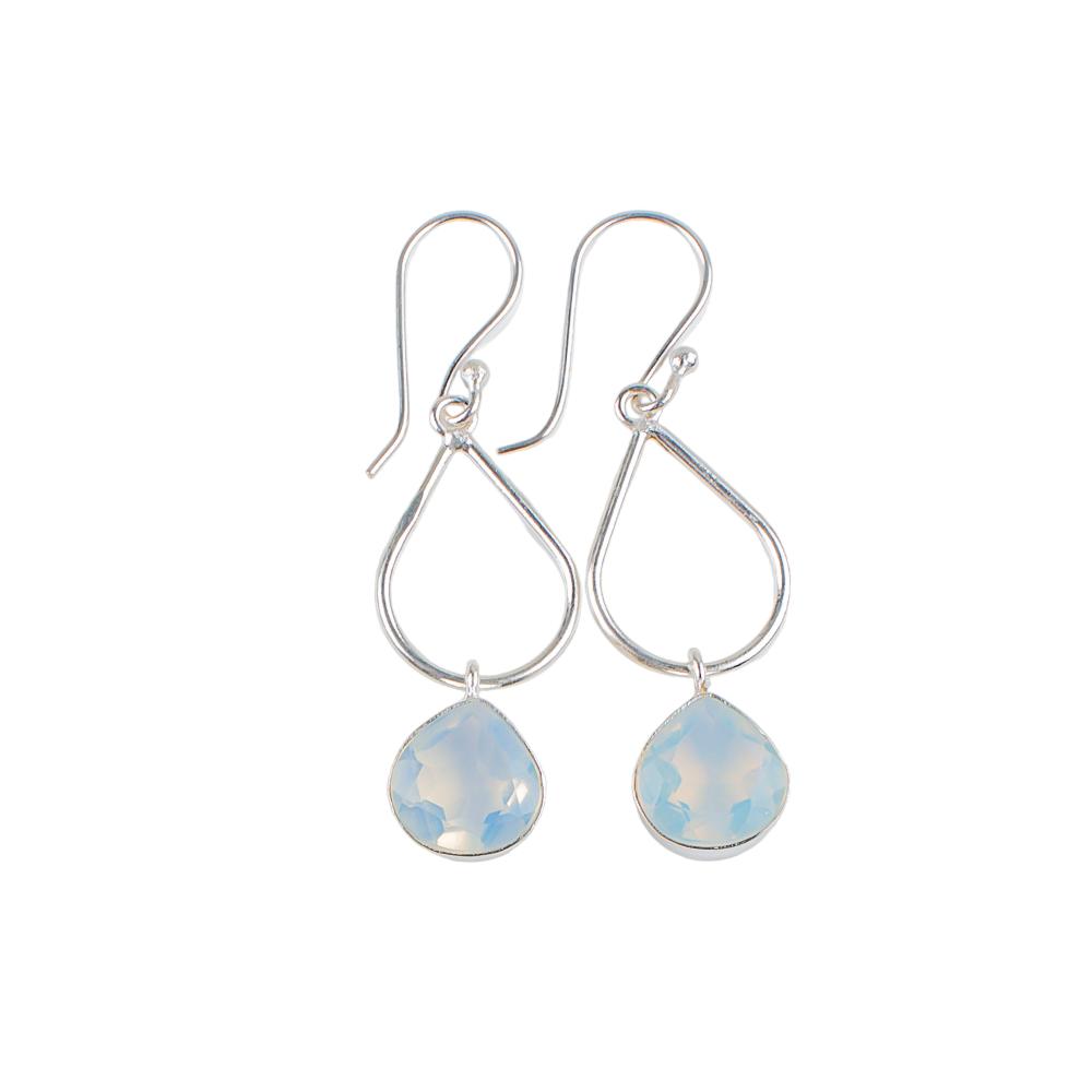 Natural Milky Opal Gemstone 925 Sterling Silver Jewelry Handmade Earrings 1.90" EE-19-15