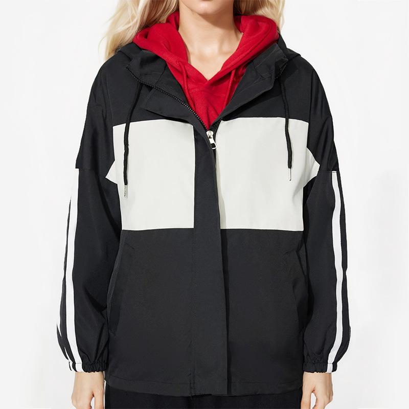 

Весенне-осенняя женская куртка с контрастными цветами, принтом букв, с капюшоном, свободная, солнцезащитная, с длинными рукавами XL чёрный