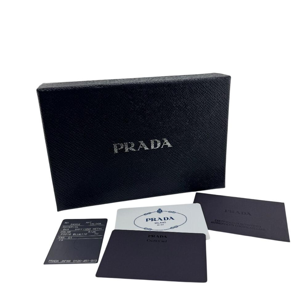 PRADA 1ML005 flap saffiano leather Bifold Wallet blue leather Women Used