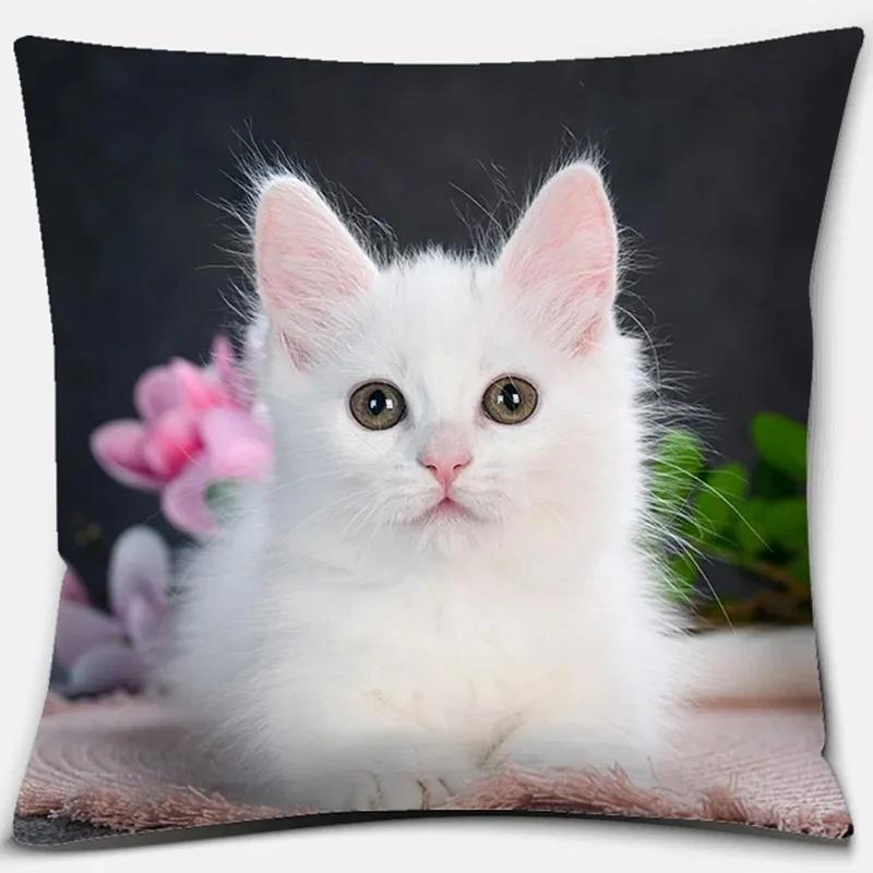 Cat Print Home Decoration Pillowcase Cute Cat Decorative Pillowcase Living Room Sofa Office Seat Cushion Cover