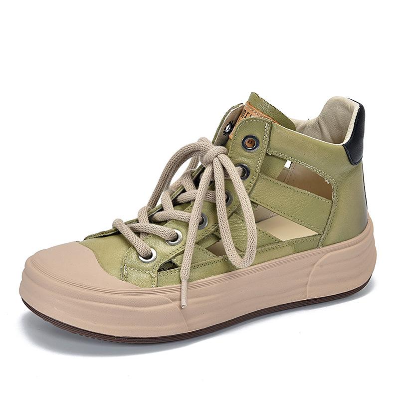 

Fashion GKTINOO Retro Genuine Leather Hollow Sandals Summer 2025 New Round Toe Lace-up Casual Women Breathable Vulcanize Shoes 9