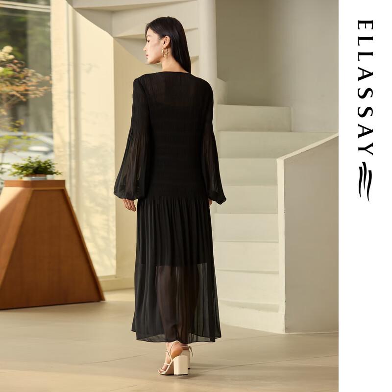 ELLASSAY 2025 S/S Classic Black Pleated Two-Piece Midi Dress