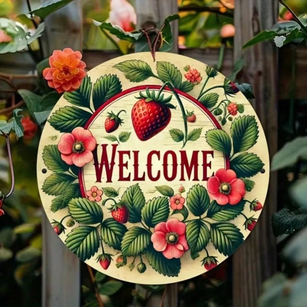 Vintage Strawberry Welcome Sign Farmhouse Wall Decor For Home Office Garden Bar