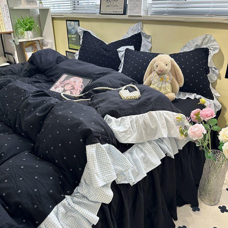 Korean Bedding Set Luxury Quilt Cover Pillowcase Flat Bed Sheet Skirt Fitted Sheet Girl Princess Ruffle Home Textile Christmas