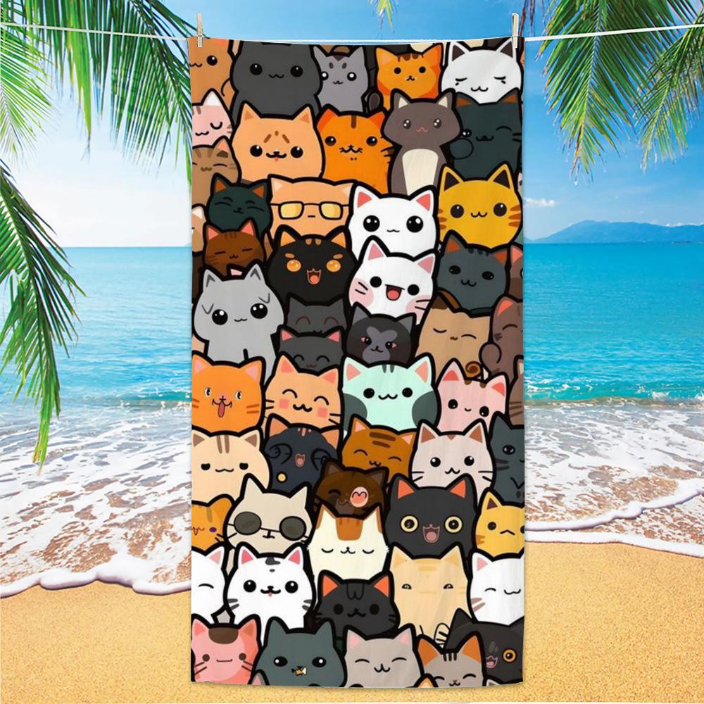 Cute and Cute Cat Cartoon Microfiber Beach Towel Quick Drying Lightweight Absorbent Bath Towel Outdoor Travel Pool Bath Towels