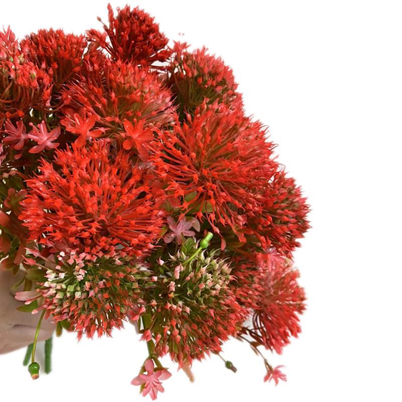 One Faux Red Leucospermum Flower Bunch 5 Heads Artificial Dandelion Stem for Wedding Centerpieces Floral Decoration