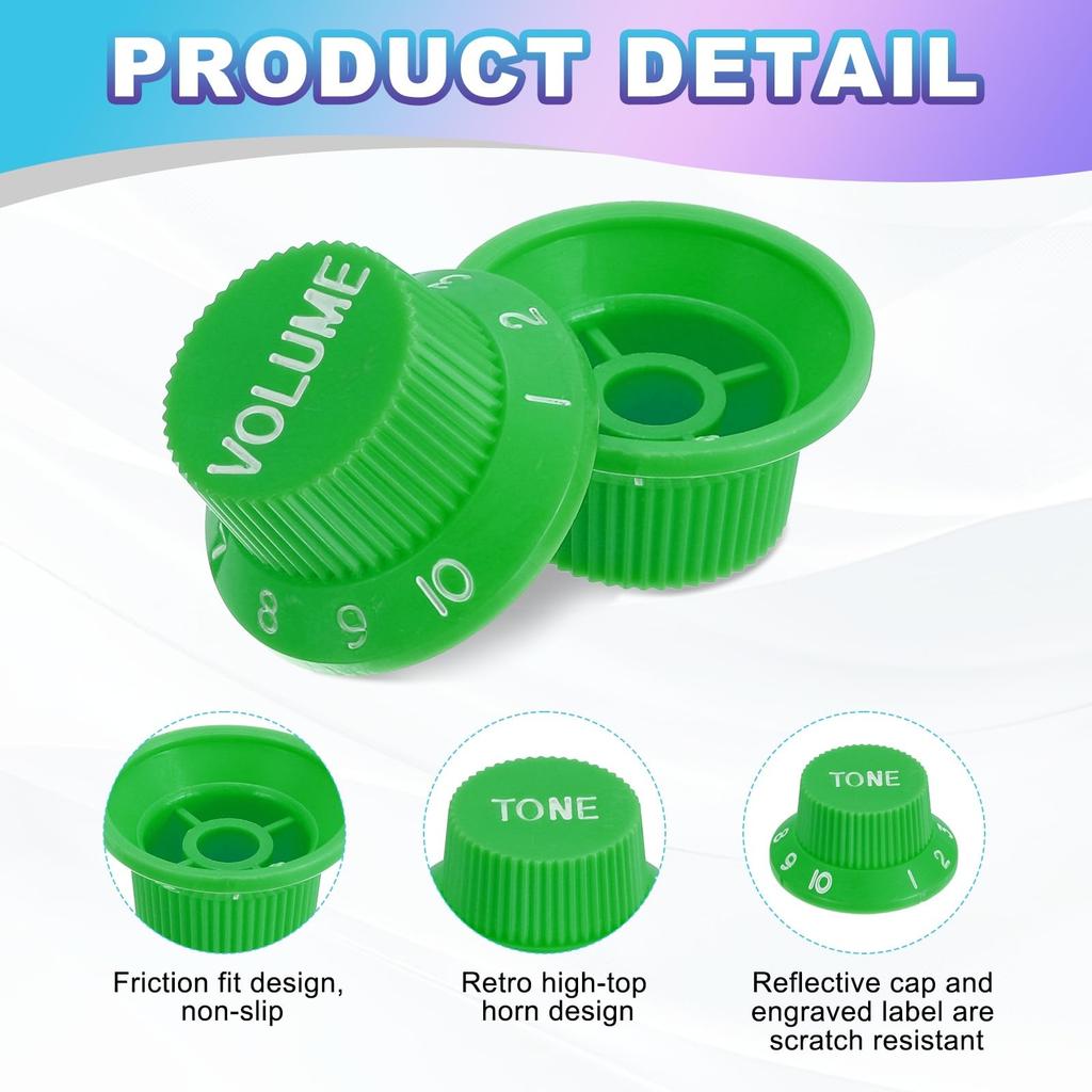 uxcell Set Metric Top Hat Bell Knobs 1 Volume 2 Tone Control Guitar Knob Set for Electric Guitar Bass Split Shaft Pots Green White 3-Piece