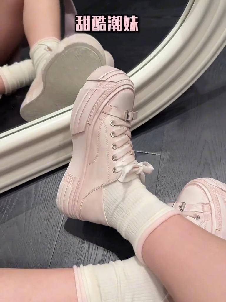 Old Lace-up Thick-soled Heightening Muffin Shoes Women's Leather Casual Korean Version Polished White Shoes Versatile Board Shoes Dirty Shoes