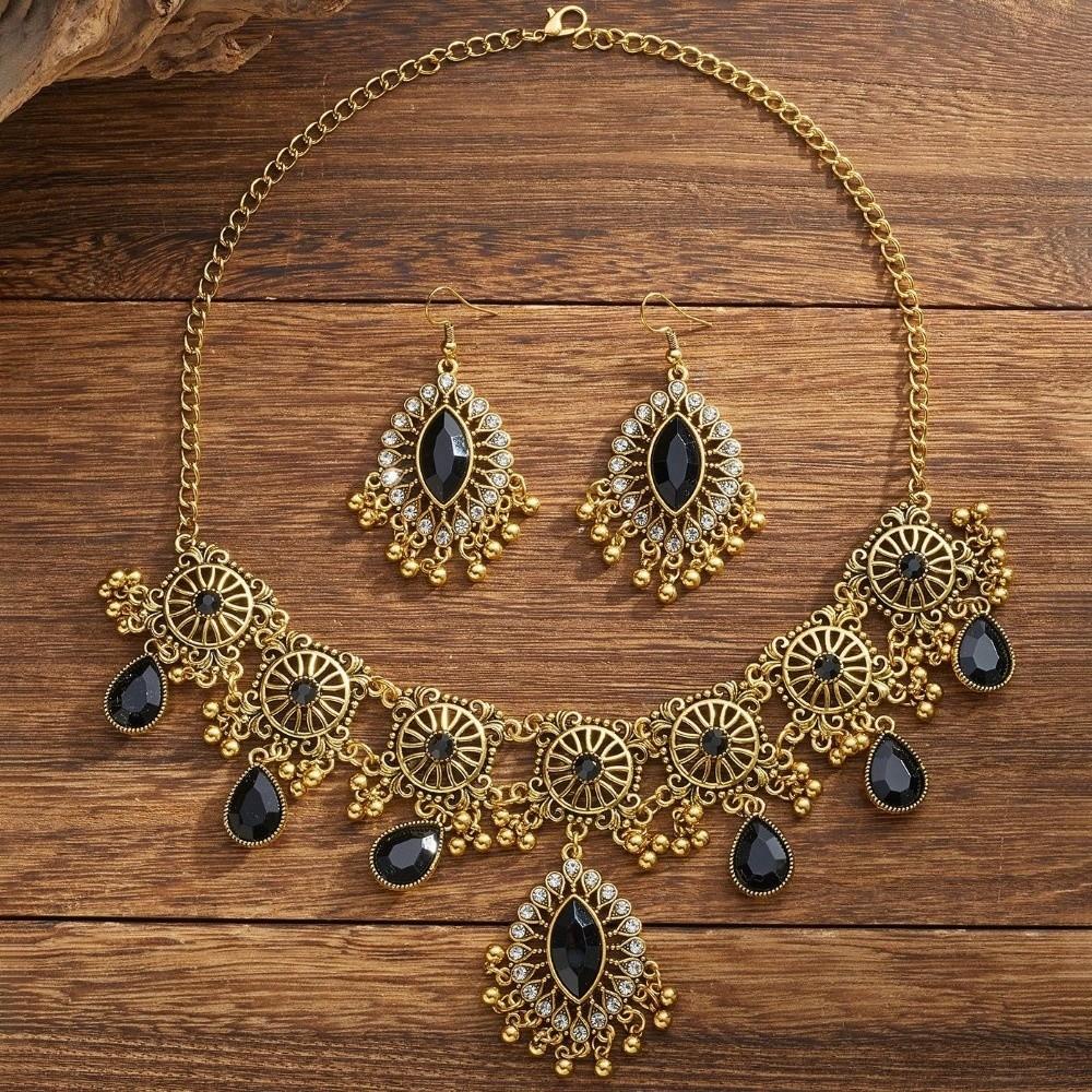 Bohemia Style Rhinestone Jewelry Set Metal Ethnic Style Necklace Set Wedding Party