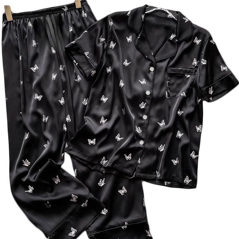 High-Value Silver Butterfly Print Pajamas Short-Sleeved Trousers Set Student Dormitory Loungewear