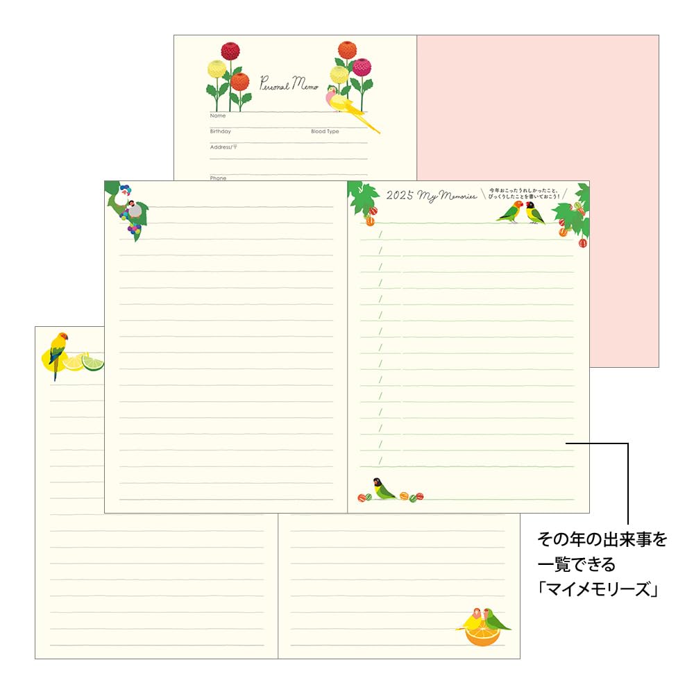 Midori Pocket Bird 22305006 January Diary, 2025, A6, Weekly, Pattern, (Starts 2025)