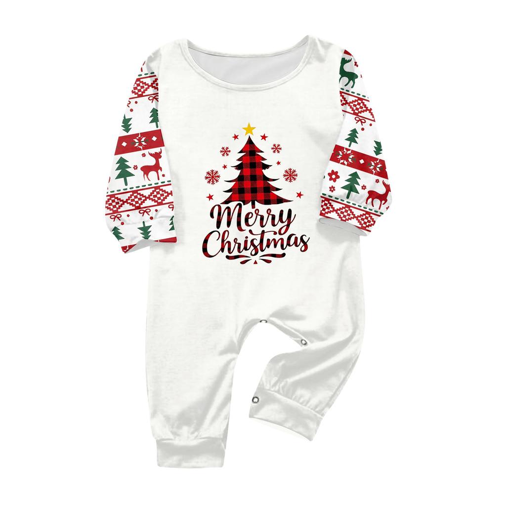 Family Matching Christmas Print Neck Long Sleeve Top and Pants Pajama Set