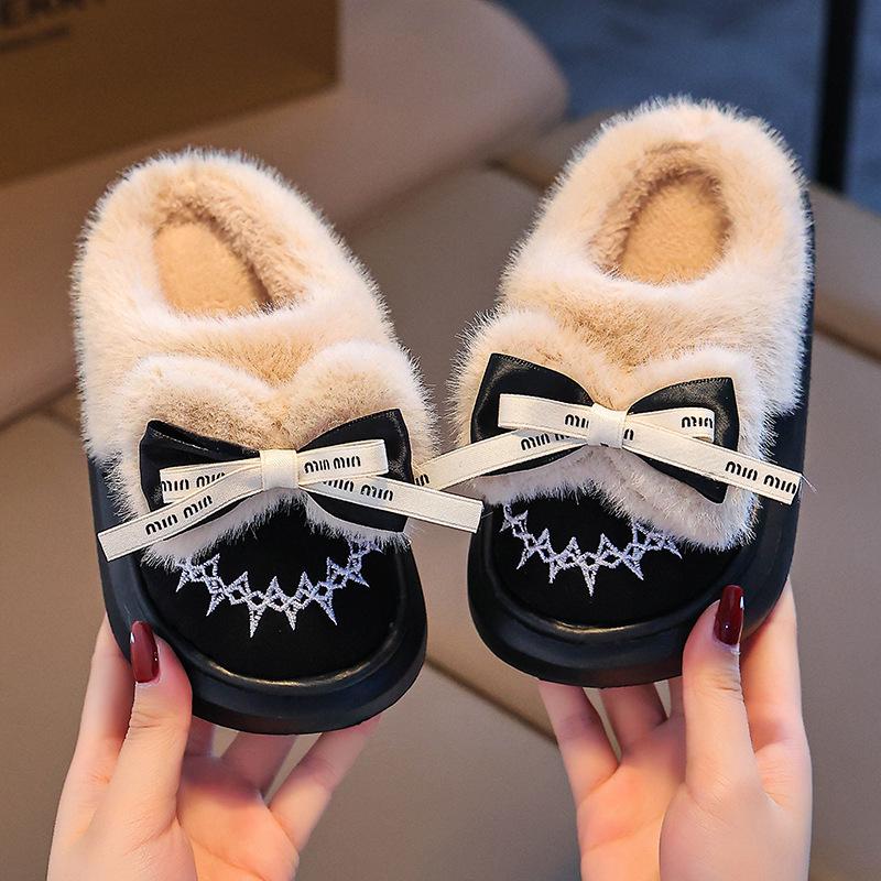 2024 Winter Cotton Shoes for Girls - Thick Warm Indoor/Outdoor Slippers for Medium To Large Babies - Year of the Horse Design