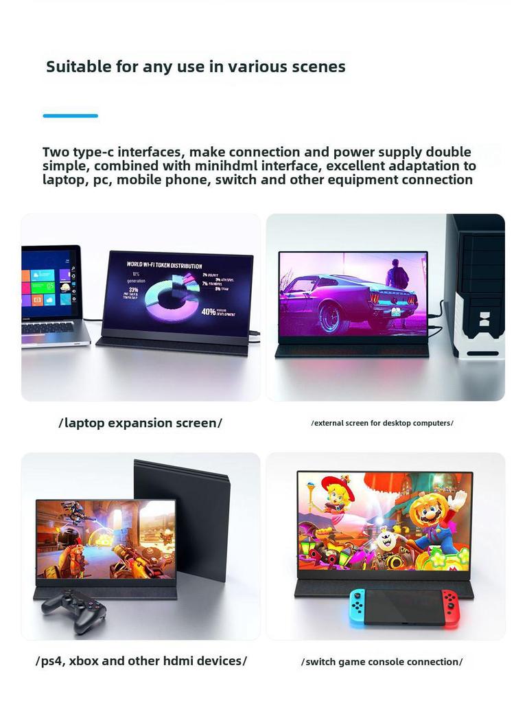 15.6-Inch HD Portable Type-C Display for Phone and Laptop Screen Extension