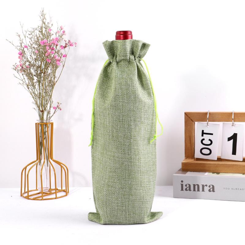 10pcs Christmas New Year Party Champagne Red Wine Drawstring Linen Wine Bottle Packaging Bags Decor Gift Supplies
