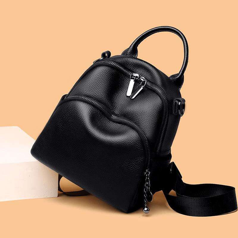 New Hig Quality Women's Backpack Black Simple Multi-zipper Women's Shoulder Bag