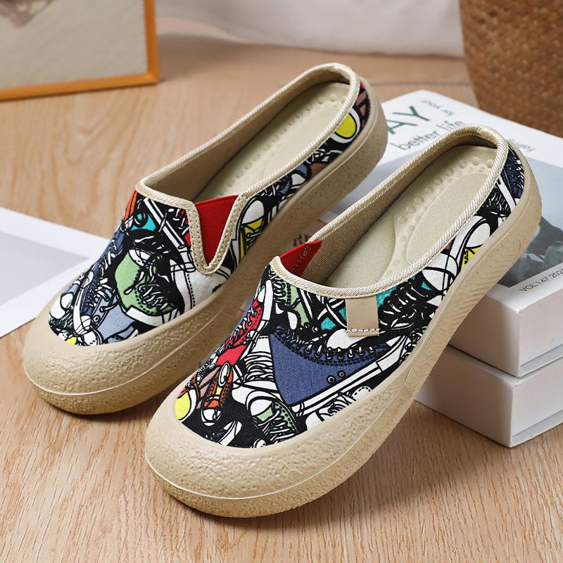 Women's Slip On Mules Comfortable Flat Lightweight Wide Toe Clog Casual Art Painted Travel Shoes