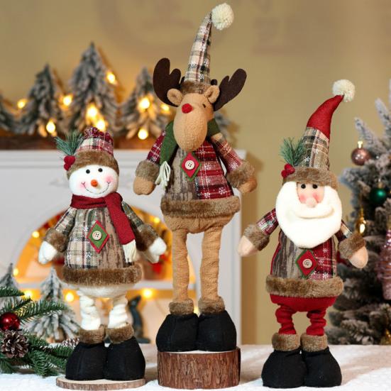 Christmas Gnome Plush Doll Retractable Legs Santa Claus Snowman Elk Ornament Adjustable Standing Figurine Decoration