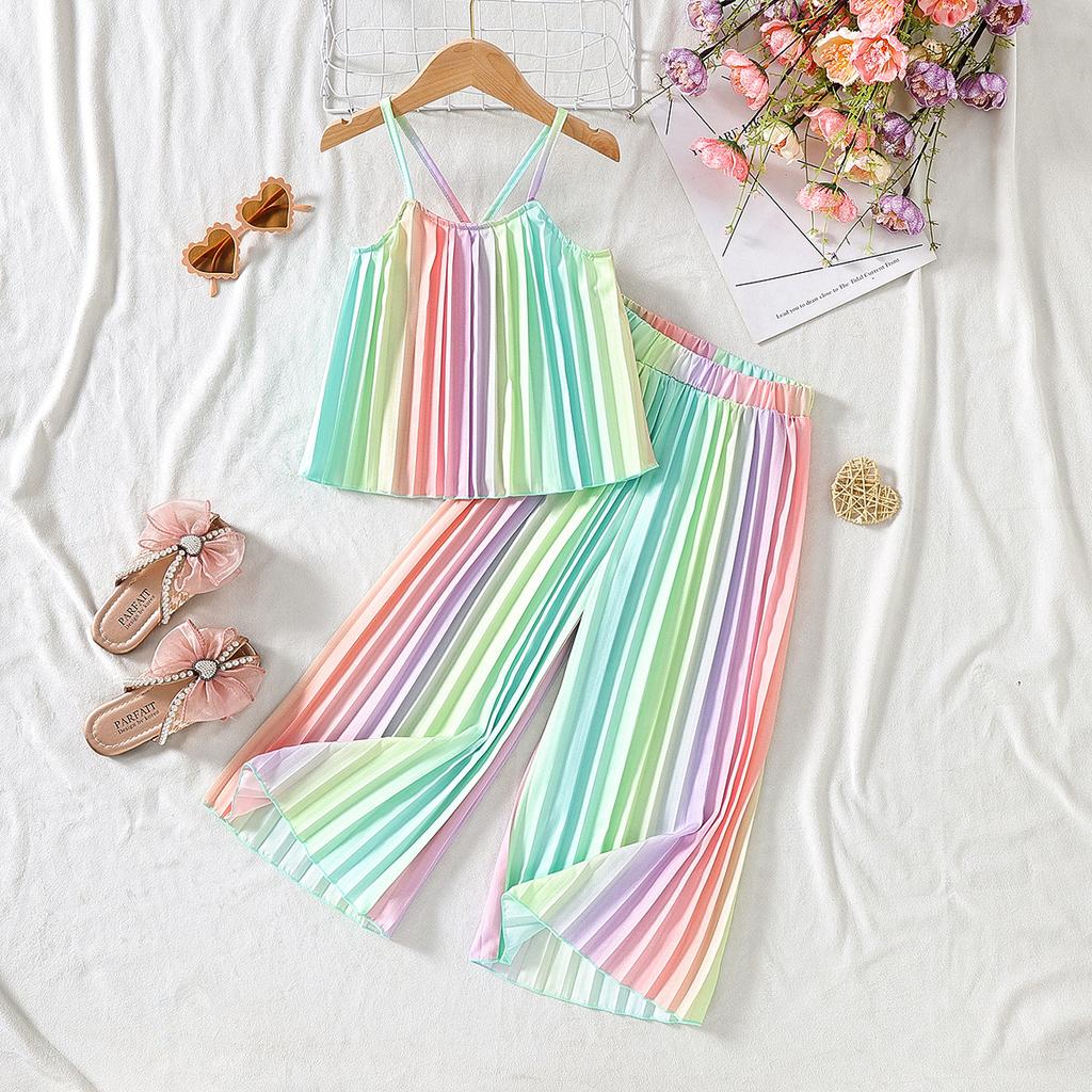 2026 Summer New Style Enters E-commerce Sweet and Fresh Girls Suspender Pleated Pants Two-piece Suit