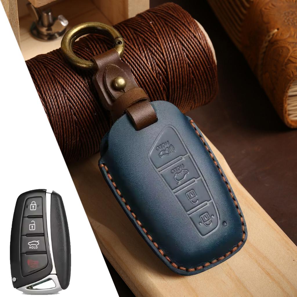 Car Handmade Leather Key Case Holder For Hyundai Grand Santa Fe 3 DM IX45 IX35 Genesis DH Grandeur Azera HG Equus 2013 2014