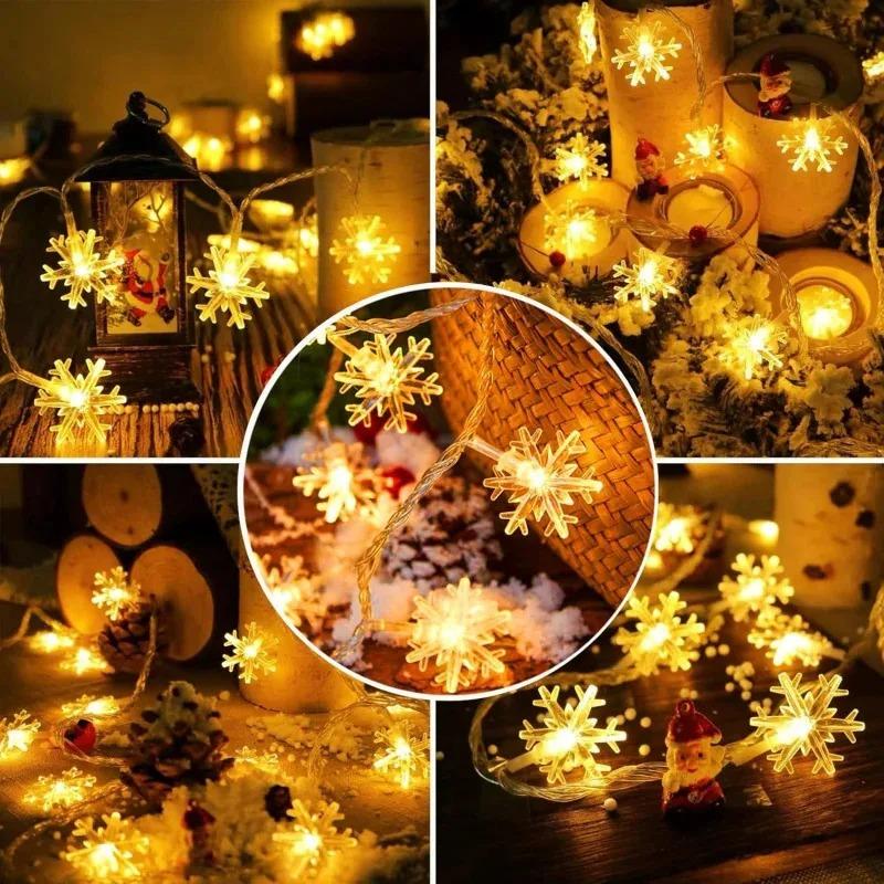 Christmas Snowflake String Lights, Waterproof Battery-Powered String Lights, Garden and Bedroom Decoration, Festival Lighting USB Powered