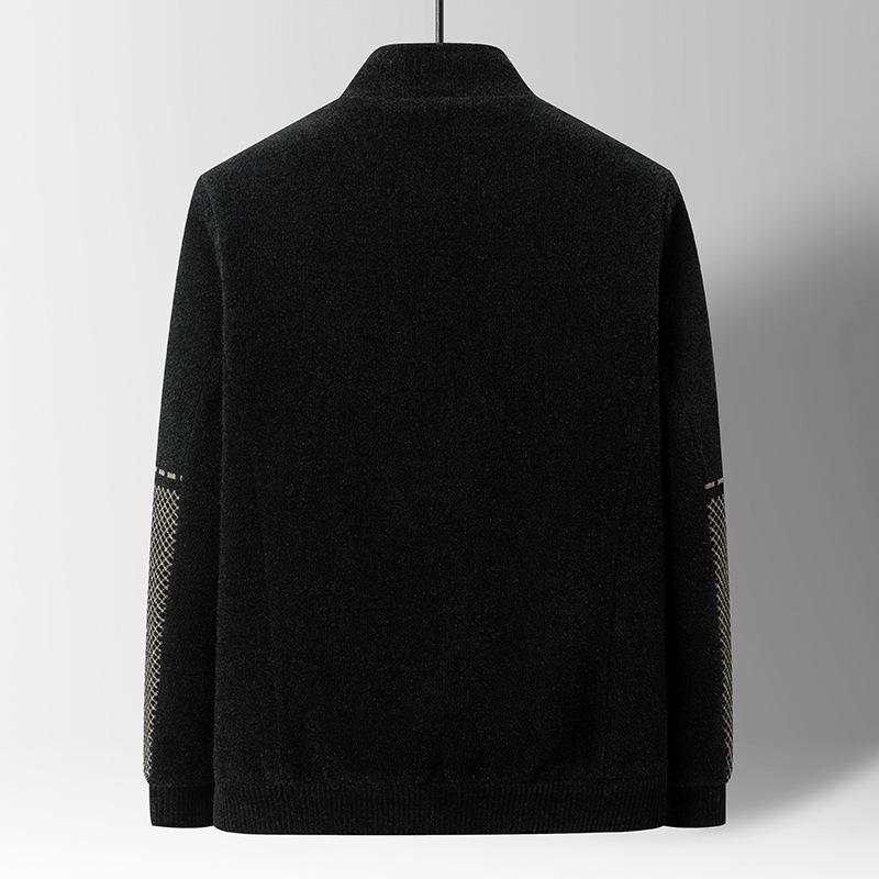 New Autumn and Winter Casual Chenille Woolen Jacket for Men with Velvet and Thickened Positioning Gold Mink Velvet Woolen Jacket with Stand Collar