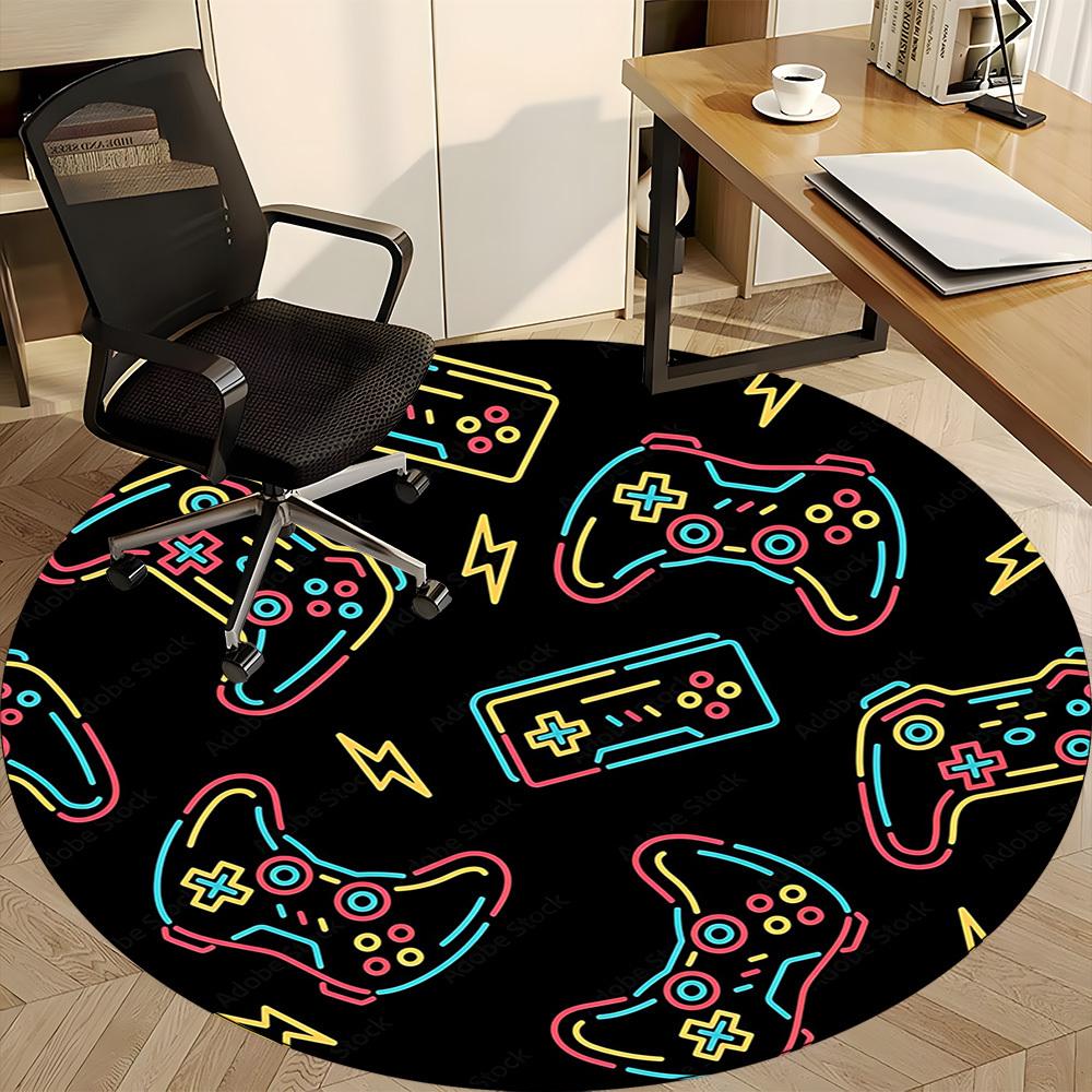 1pc Gaming Controllers Office Round Area Rug, Under Office Chairs Bedroom Living Room Home Decor, Room Deco