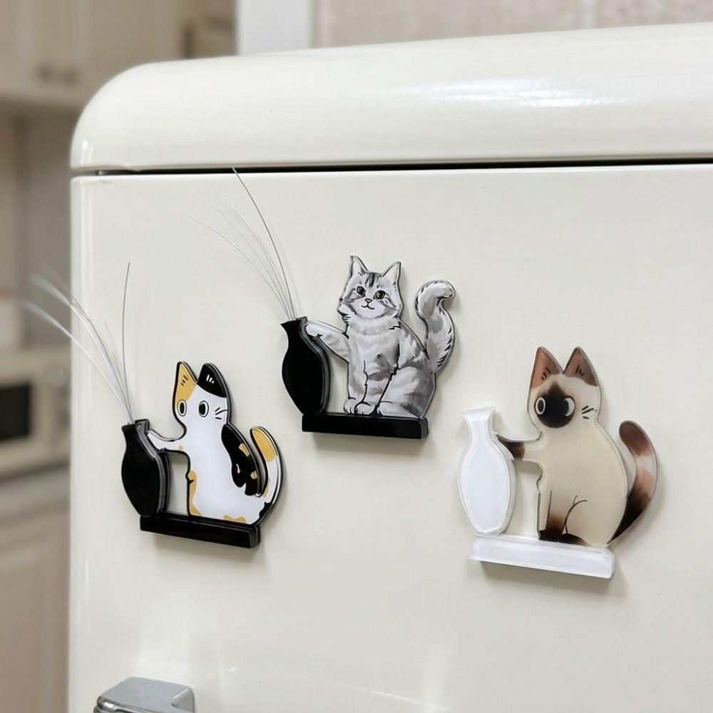 Moisture Proof Pet Memorial Fridge Magnet Kitten Theme Kitten Pushing Vase Magnetic Bedroom