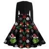 Ladies' Fashionable Retro Long Sleeved Square Neck Christmas Printed Evening Dress Dress