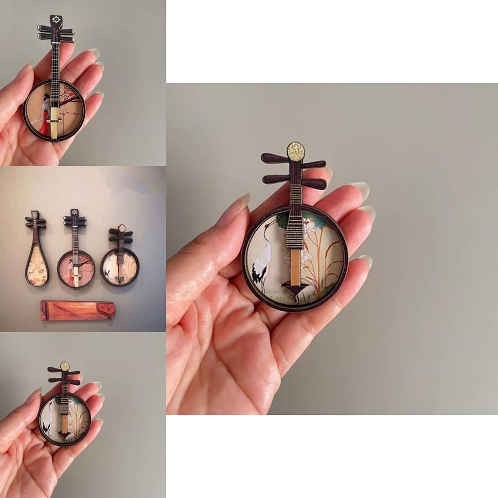 Wooden Chinese Style Ethnic Instrument Fridge Magnet Set For Living Room Dcor