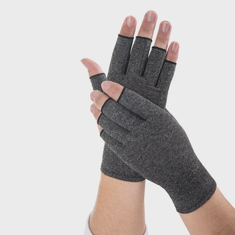 Hemp Gray Half-Finger Compression Gloves for Joint Support & Non-Slip Cycling