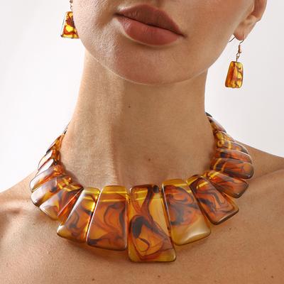 Vintage National Style Exaggerated Resin Pendant Necklace Earrings 3 Piece Jewelry Set