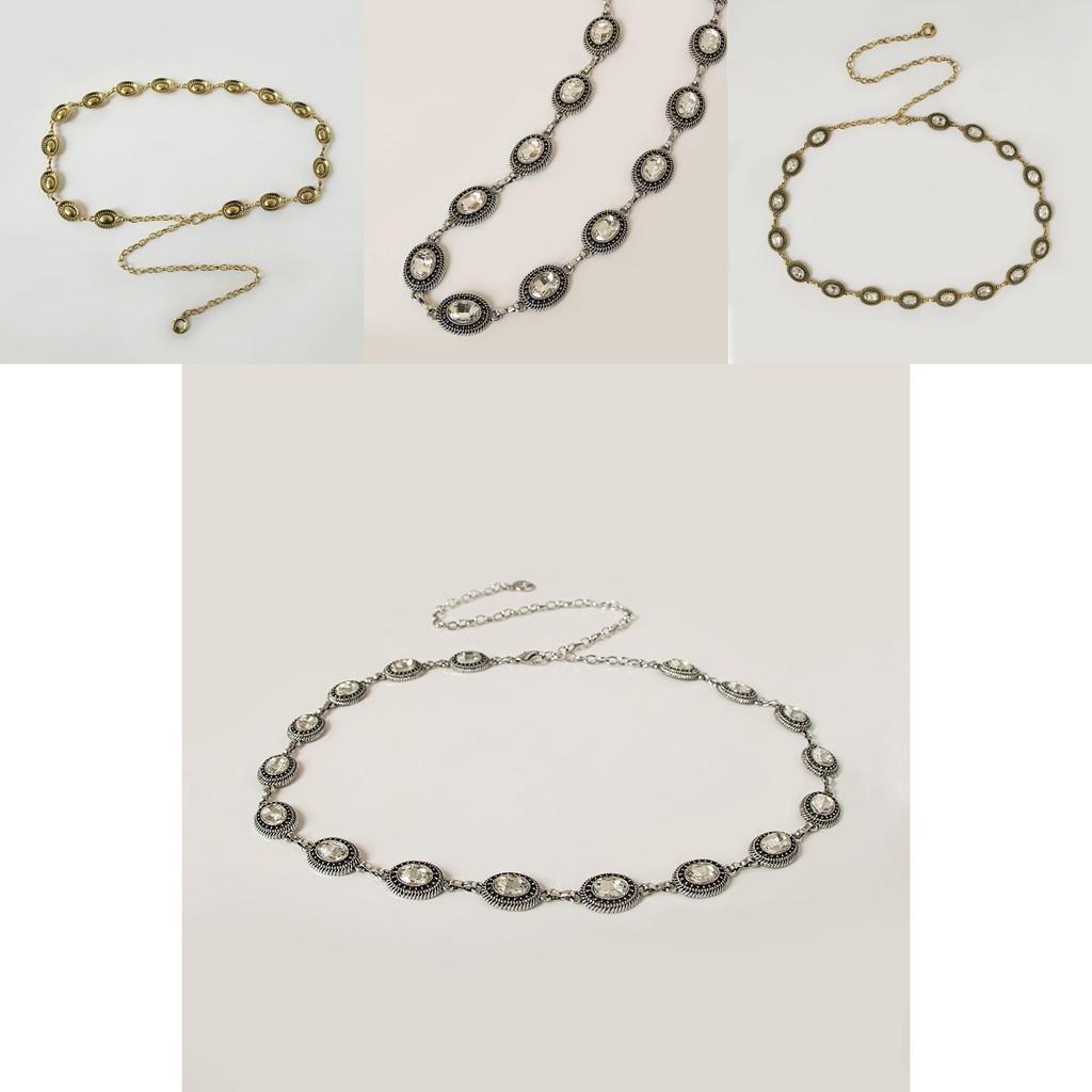 Vintage Metal Hollow Woman Waist Chain With Crystal Buckle For Summer Fashion Accessory