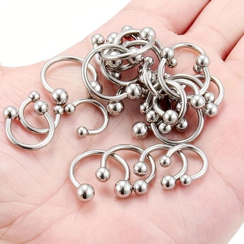 20 Stück 14G 16G Edelstahl Circular Barbells Hufeisen Lippenring Augenbraue Nasenpiercing Schmuck für Damen Herren Körperpiercing 6-16mm