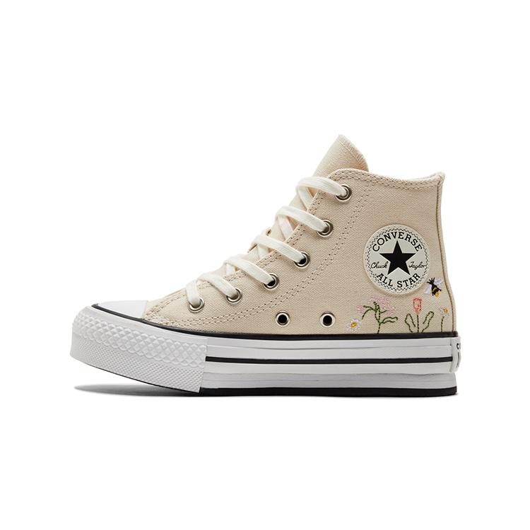 Converse All Star Lift Platform High PreSchool 'Floral Embroidery - Natural Ivory' (Unisex) Natural Ivory / White / Black