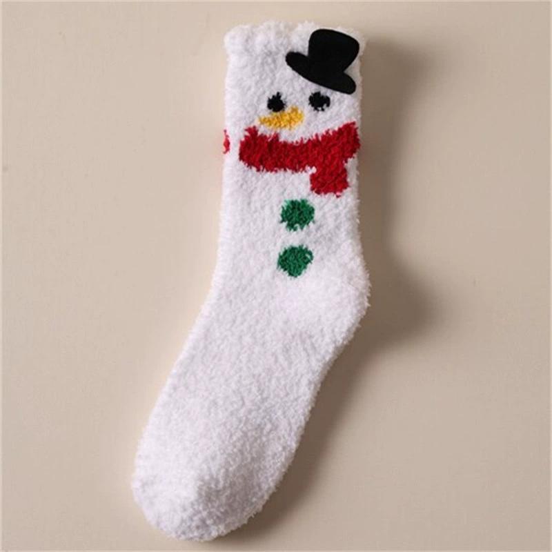 Winter Coral Velvet Christmas Socks Women's Soft Thickened Warm Cartoon Cute Santa Claus Kids Christmas Gift Floor Sleep Socks