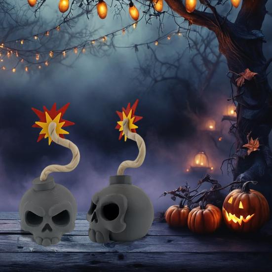 Yousheng Halloween Skull Bombs Figurine Spooky 3D Fake Bombs Skull Statue Sculpture Ornament Holiday Party Decoration