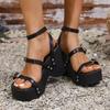 Fashion Women's Sandals Platform Wedges 10cm Super-high Heels Summer Footwear Round Toe Black Silver Gladiator Goth Ladies Sandales