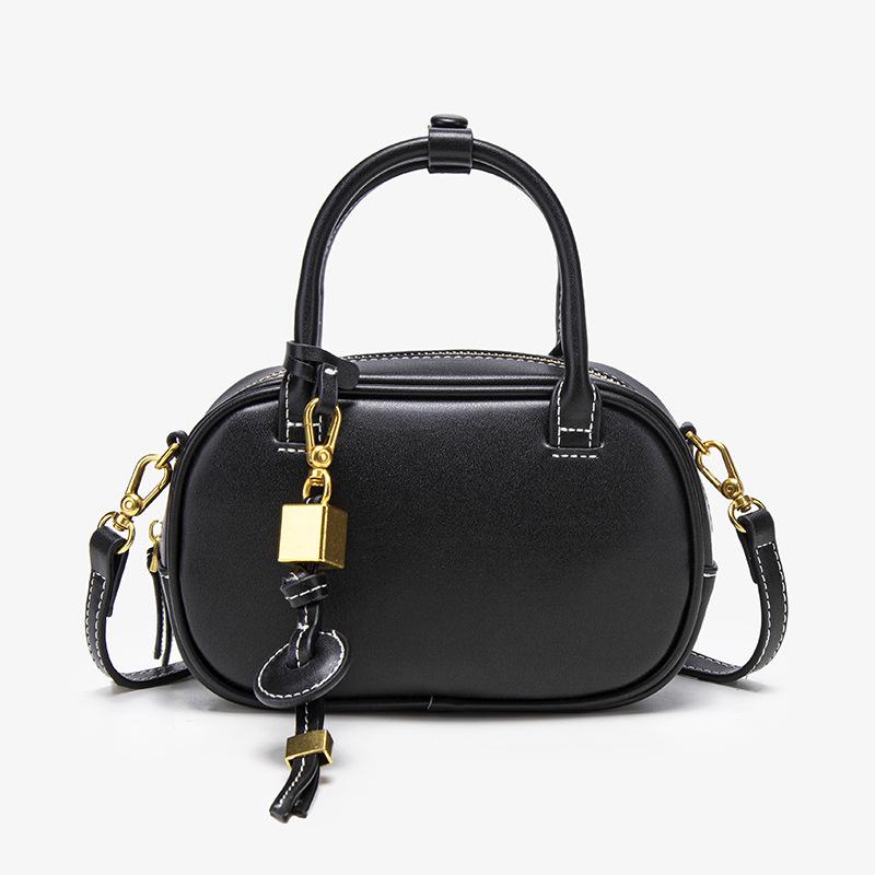 

Мини сумка через плечо с отстрочкой для женщин Винтажный роскошный дизайн Однотонный Широкий ремень Маленькая плечевая подушечка Сумка чёрный