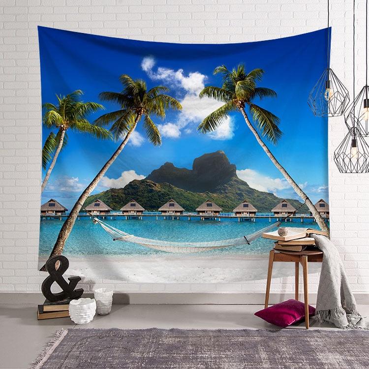 Background Tapestry Wall Rug Beach Towel Sea View Series Live Picnic Wallpaper Bedroom Dormitory Room Bedside Wall Rug