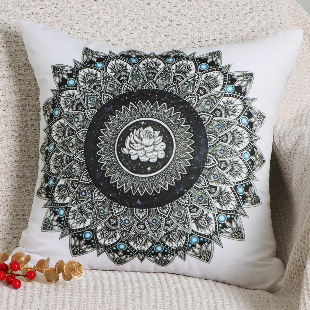 1Pc Mandala Lotus Cushion Cover, Boho Starry Gem Decor Throw Pillow Case, Aesthetic Home Decor For Sofa Bedroom Living Room