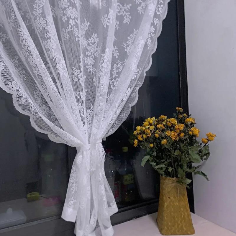 French Country Lace Gauze Curtain for Princess Kitchen Door or Children's Room, Phantom Bay Window, White