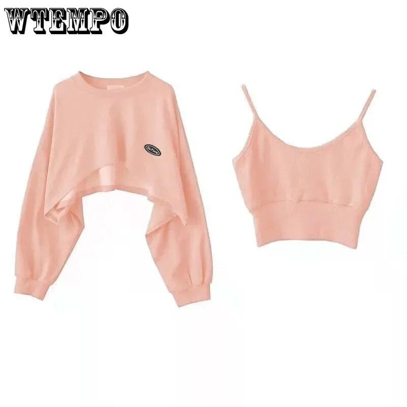 Damen-Sweatshirt, kurz, dünn, schmal, langärmelig, Rundhalsausschnitt, lässig, kurzes Oberteil, Bluse, täglich, lässig, zweiteilig, einfacher Stil, Frühling und Herbst