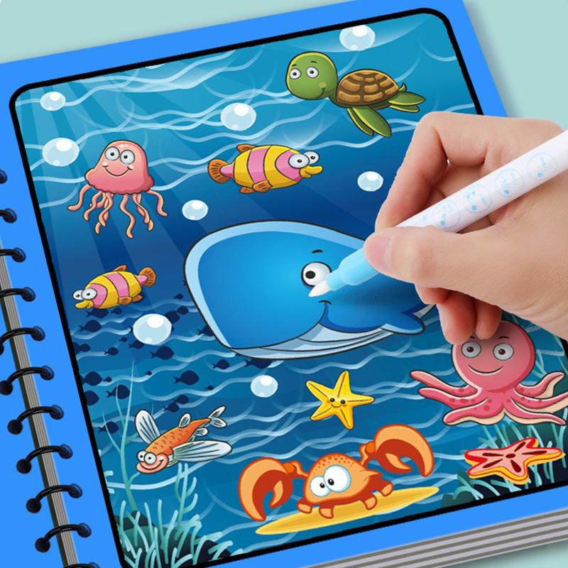 1 Set Sihirli Su Boyama Kitabı Renkli Montessori Tekrar Kullanılabilir Boyama Kitabı Su Fırçası ile Doğum Günü Festivali Grafiti Hediyesi ZYF