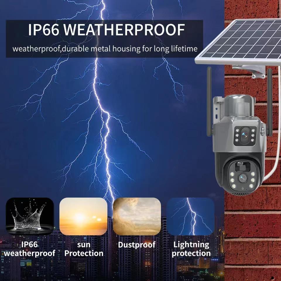 V380 Dual Lens Solar-Powered 4G Wireless Night Vision Security Camera with Low Power Consumption