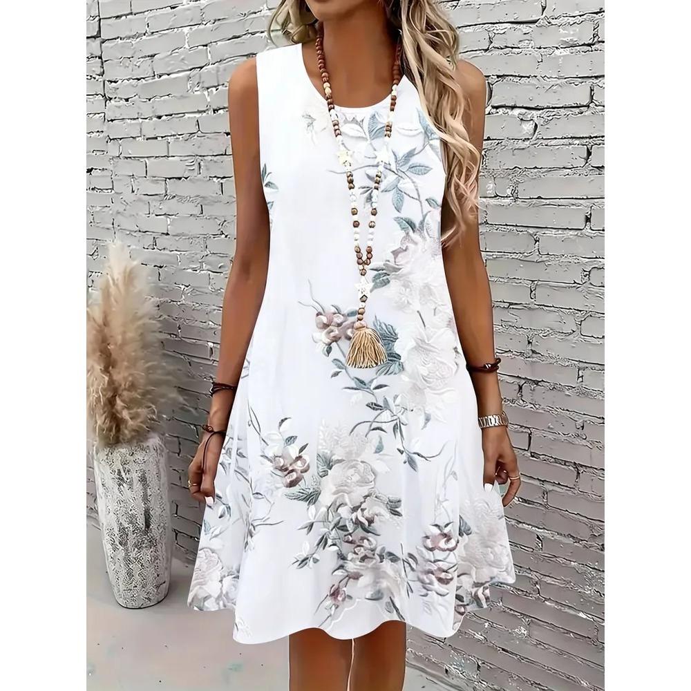 Summer Sleeveless Dress Women Fashionable Colorful Flowers 3d Print Beach Vacation Mini Dresses Comfortable Plus Size 8XL Soft Breathable Vest Dress