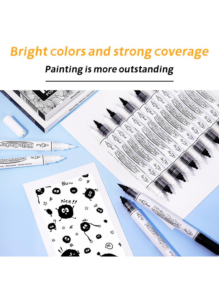 Black/White Large Capacity Dual Tip Permanent Acrylic Paint Pen for Art Supplies Fabric Paint, Markers for DIY Art Brush Pen Set