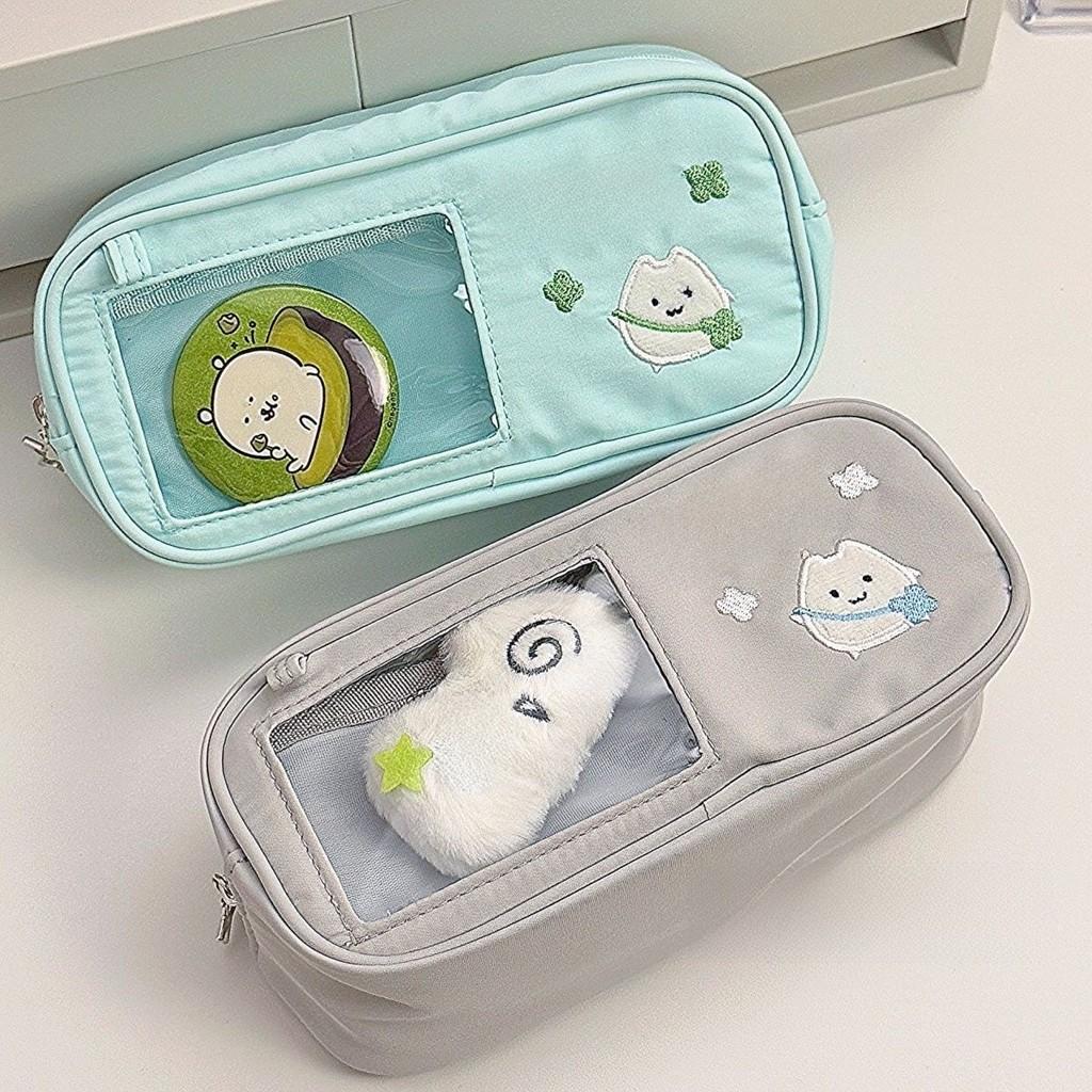 Canvas Cat Pen Case With Clear Window For Students And Office Supplies